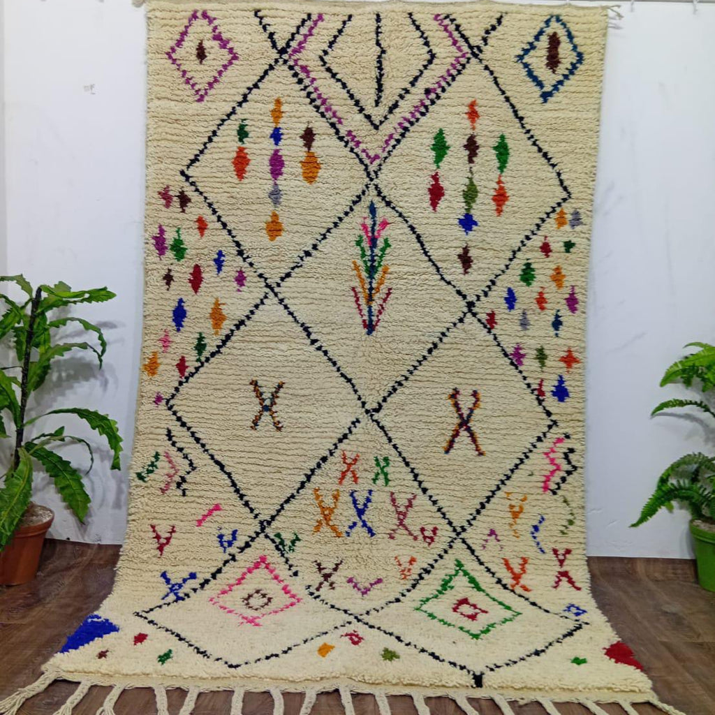 Cream Moroccan Berber Rug – Handmade Colorful Geometric Wool Carpet