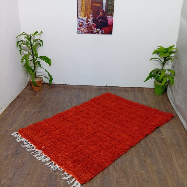 Custom Orange Moroccan Wool Rug – Handcrafted