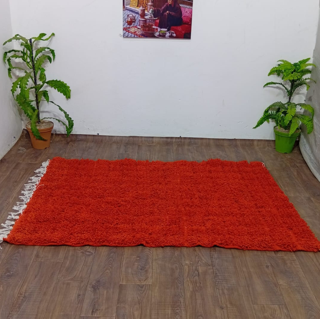 Custom Orange Moroccan Wool Rug – Handcrafted