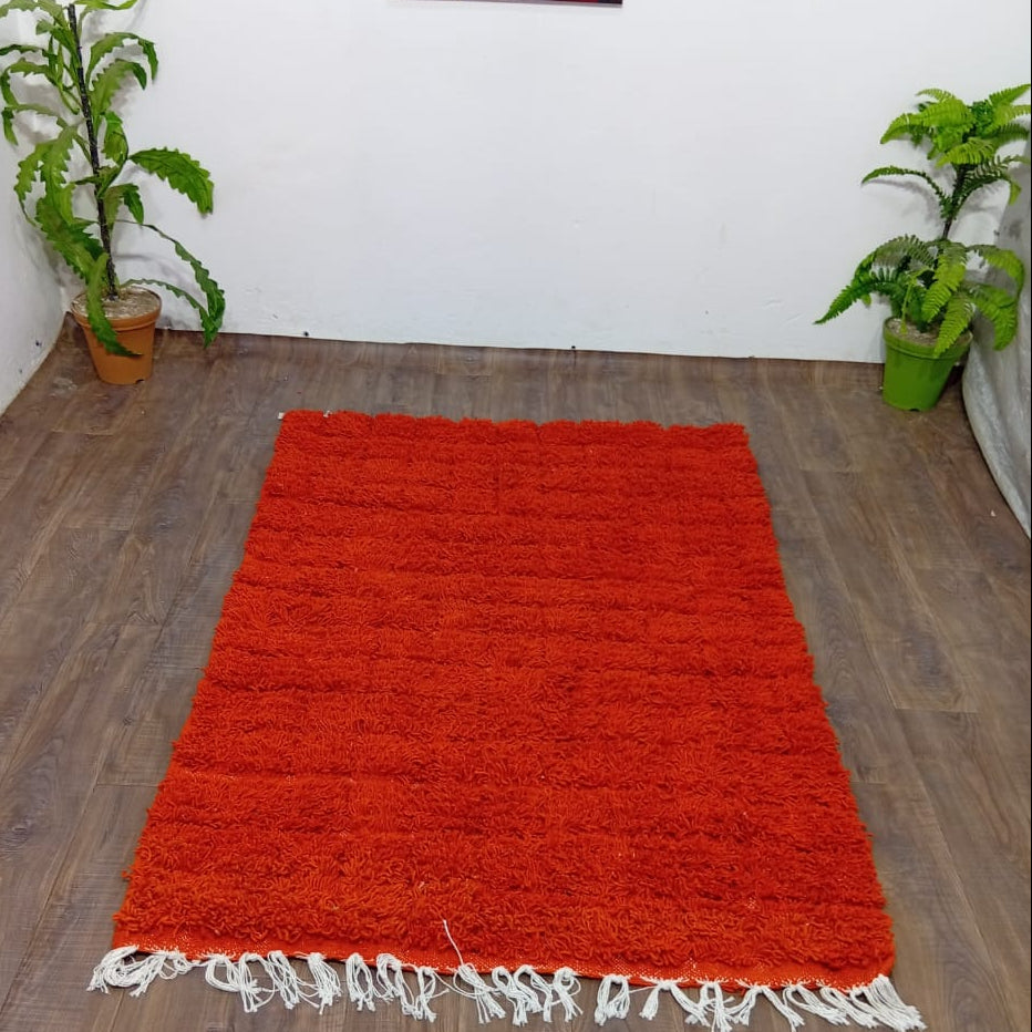 Custom Orange Moroccan Wool Rug – Handcrafted