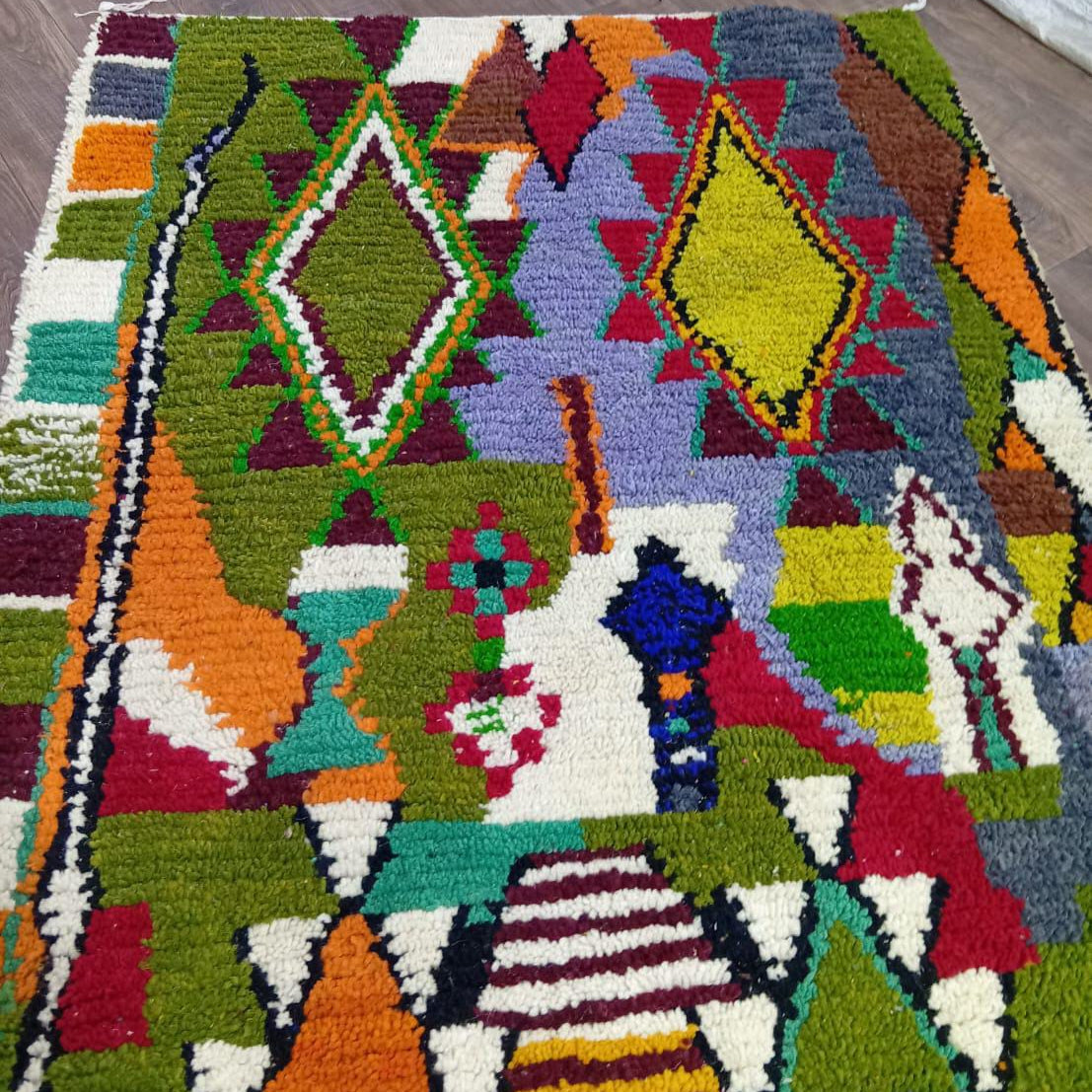 Colorful Moroccan Berber Rug, Handmade Wool Tribal Rug, Geometric Boho Carpet, Custom Azilal Style Rug