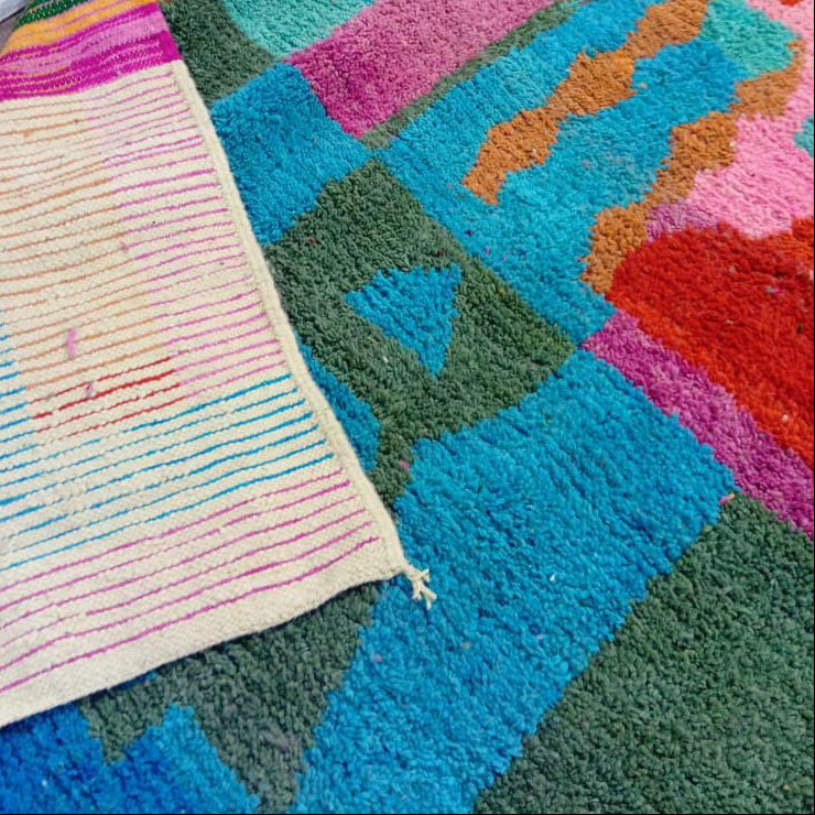 Custom Handmade Moroccan Berber Rug – Multicolor Abstract with Turquoise and Pink Accents