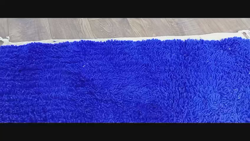 Solid Blue Moroccan Rug – Handmade Plush Wool Carpet, Minimalist Beni Ourain Style, Custom Berber Rug