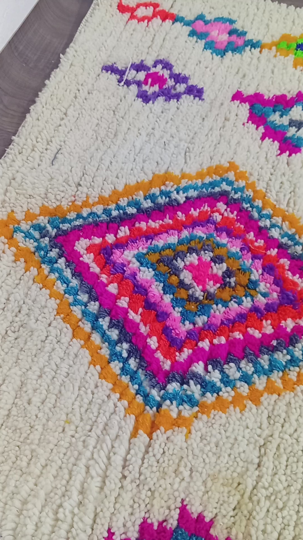 Custom Berber Rug - Ivory Rainbow Diamond Wool Rug | Made To Order