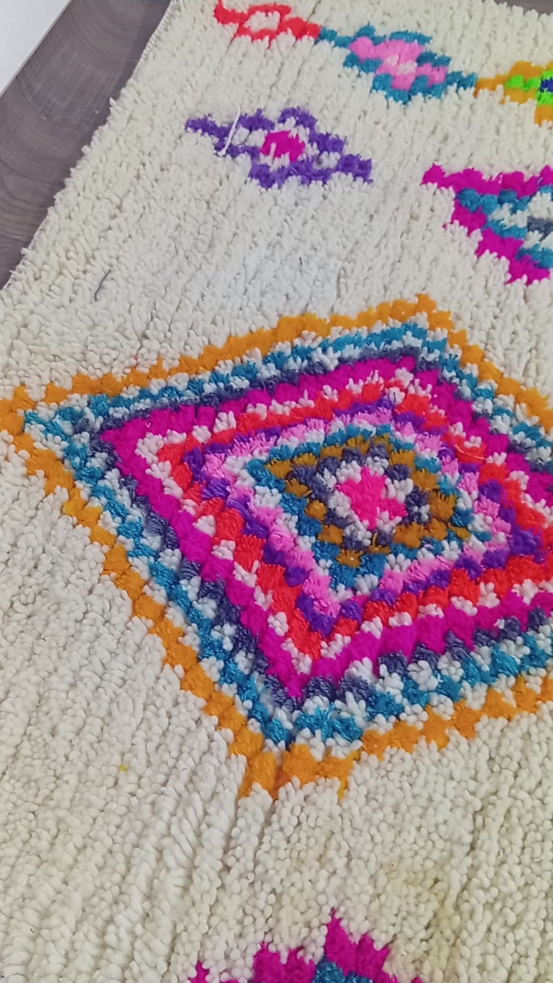 Custom Berber Rug - Ivory Rainbow Diamond Wool Rug | Made To Order