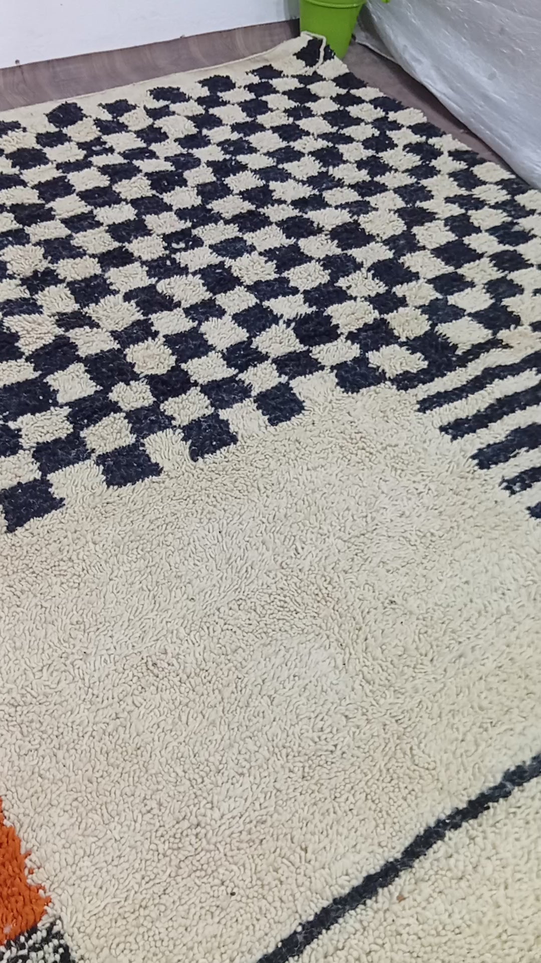 Custom Checkered Moroccan Wool Rug – Handmade Plush Berber Carpet for Living Room or Bedroom